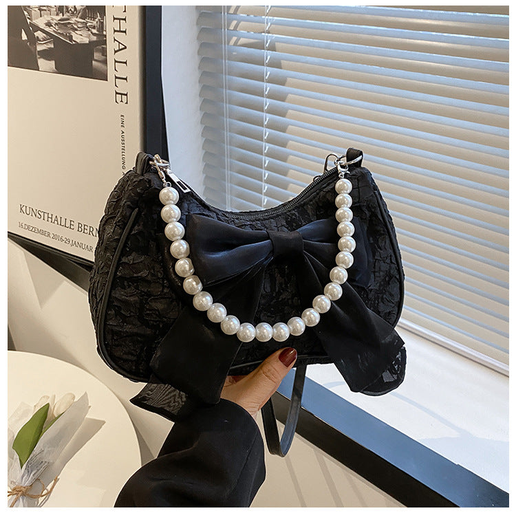 Women's Sweet Maiden Pearl Bow Fashionable Korean Shoulder Bags