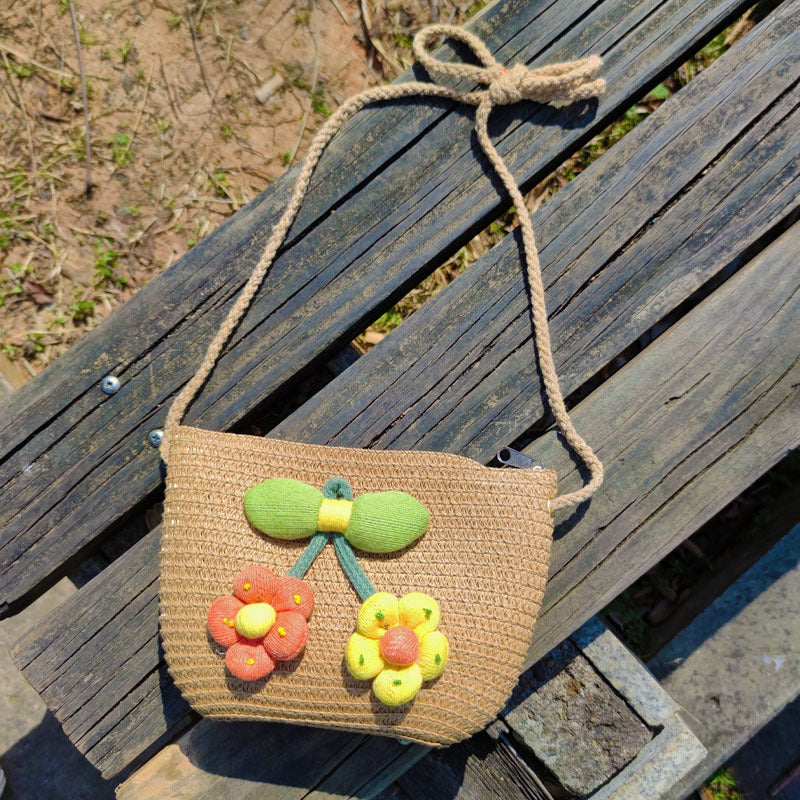 Children's Summer Weaving Straw Cute Mobile Western Phone Bags