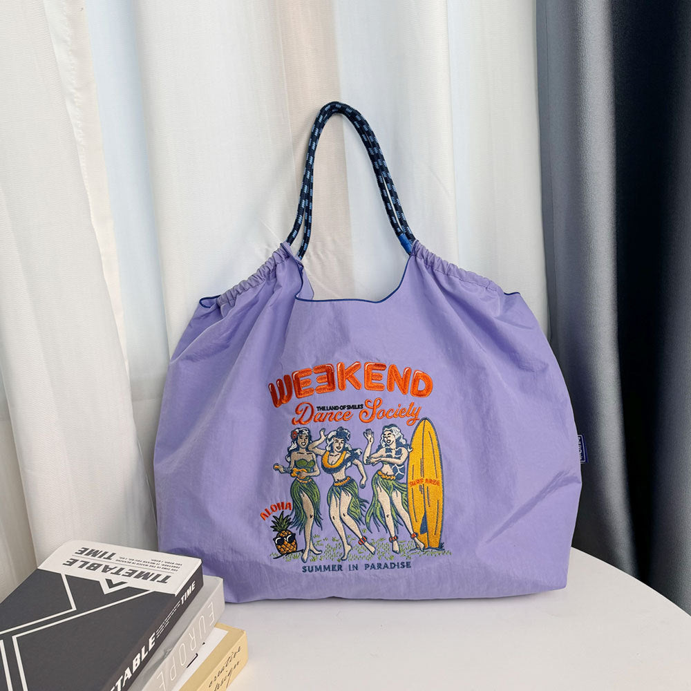 Cat Embroidered Shopping Large Capacity Nylon Bags