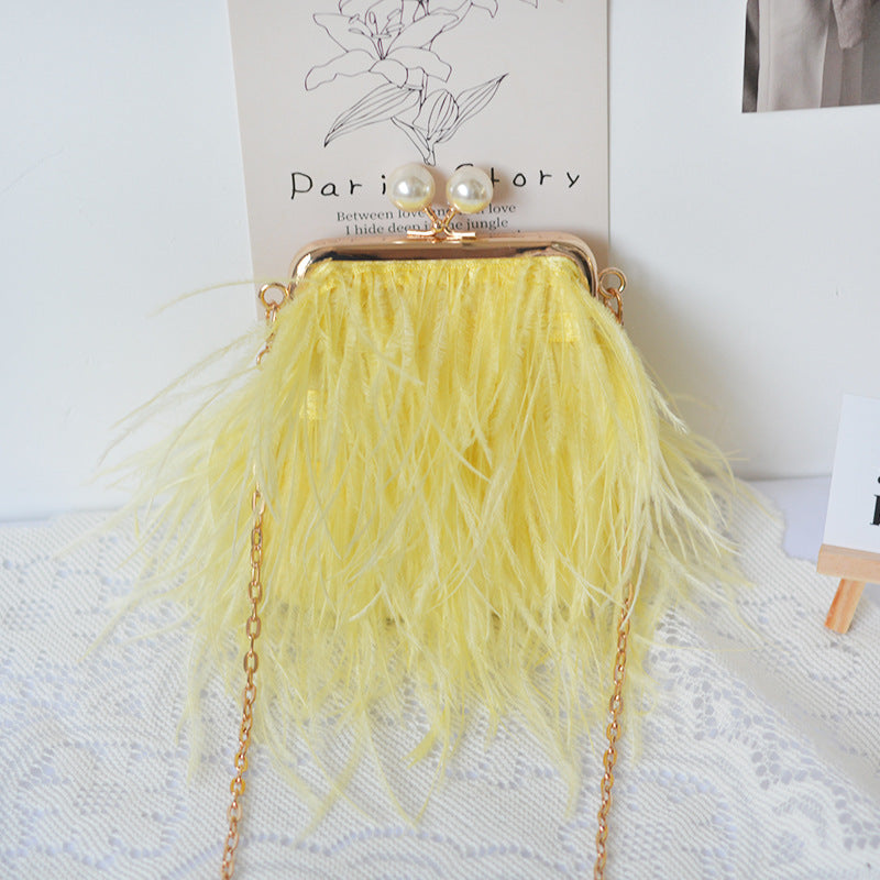 Women's Affordable Luxury Style Niche Furry Dinner Mini Ostrich Fashion Clutch Purses