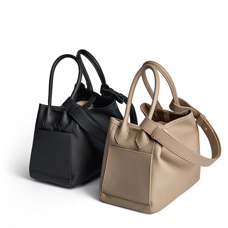 Women's Leather Vegetable Basket Elegant Soft Portable Bags