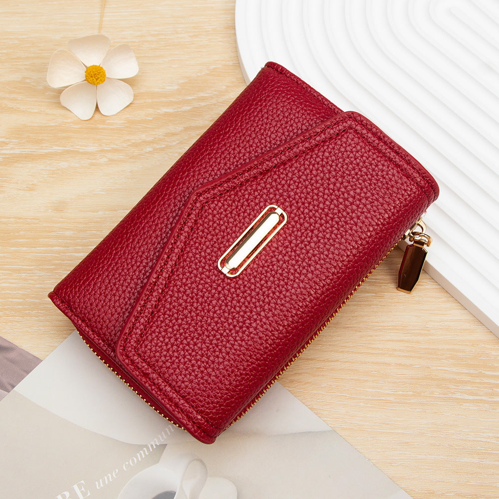 Women's Affordable Luxury Fashion Short Zipper Hasp Litchi Pattern Ladies Wallet