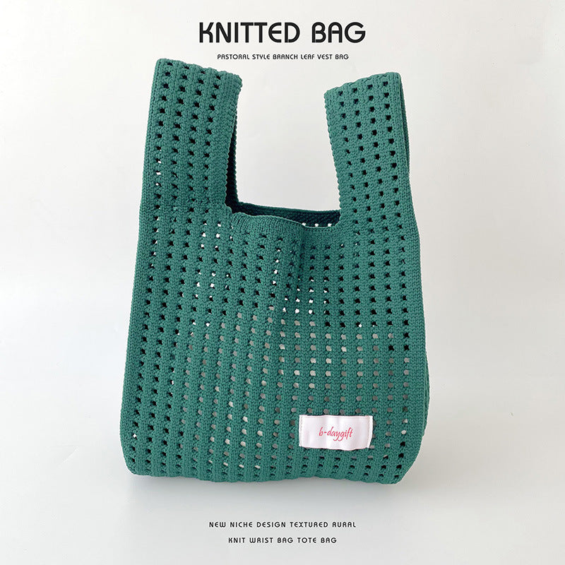 Simple Solid Color Knitted Hollow Hand Shoulder Bags