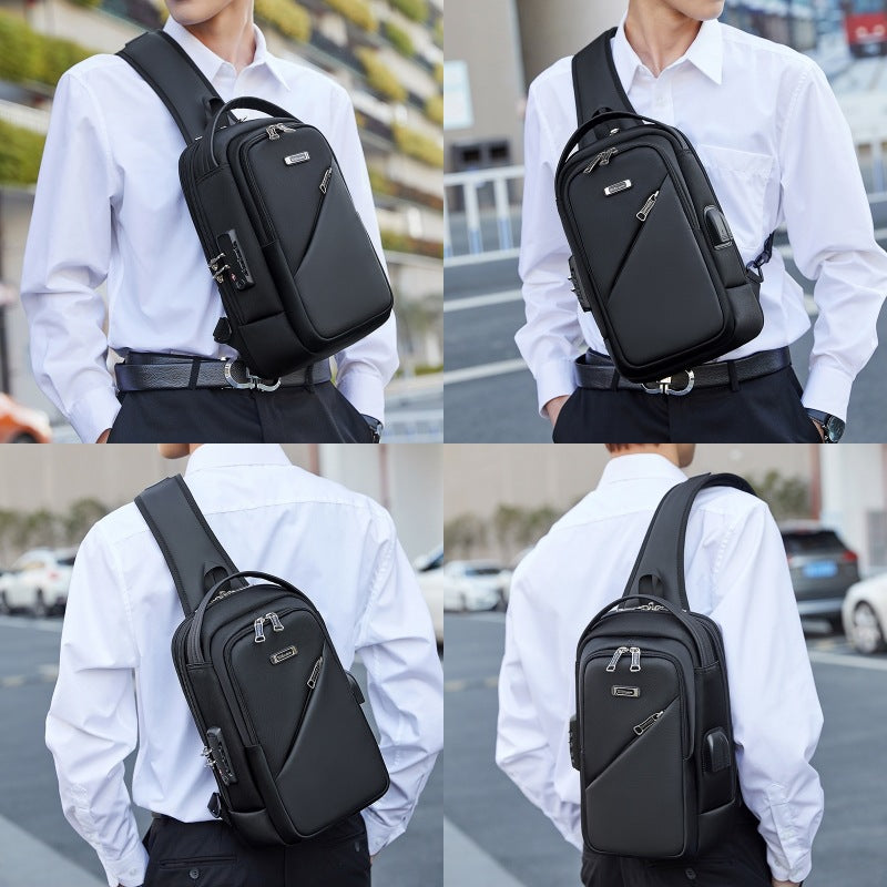 Men's Fashion Oxford Cloth Multifunctional Trendy Password Men's Chest Bags
