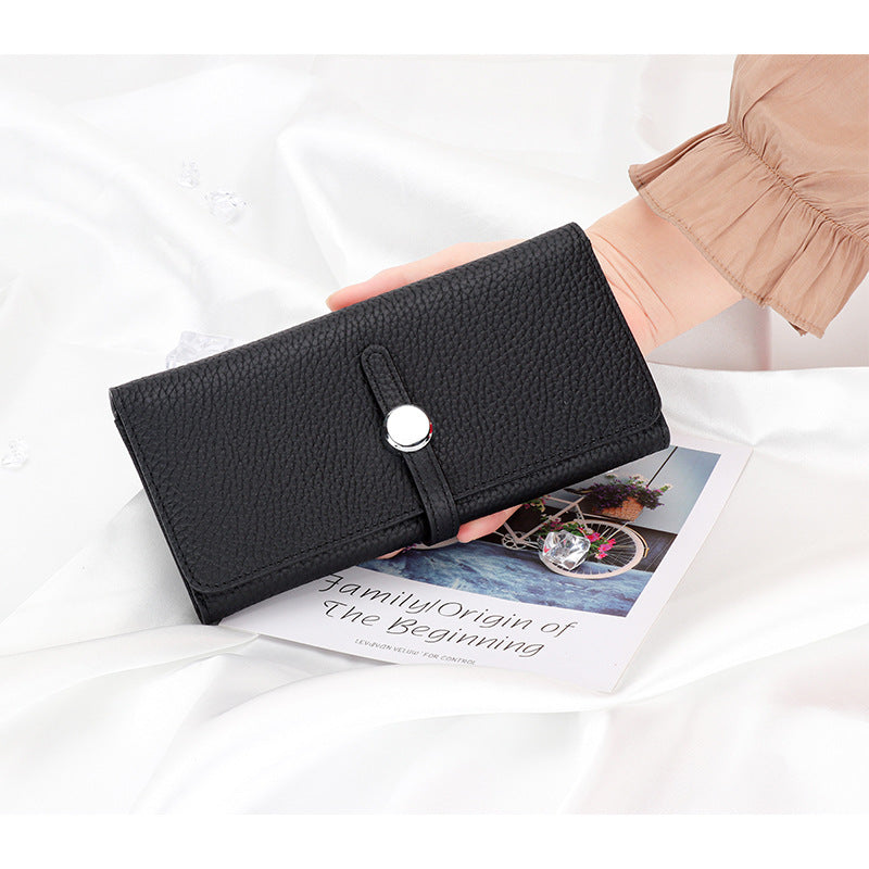 Women's Long Genuine Leather Folding Large Capacity Soft Cowhide Ladies Wallets