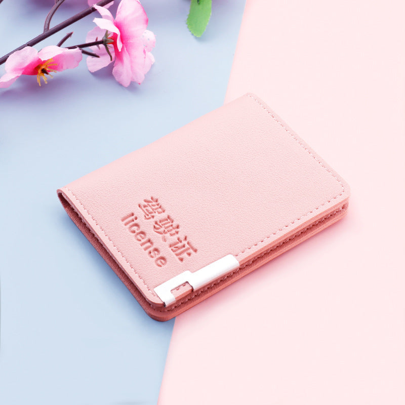 Women's Vertical Driving License Leather Protective Cover Card Holder