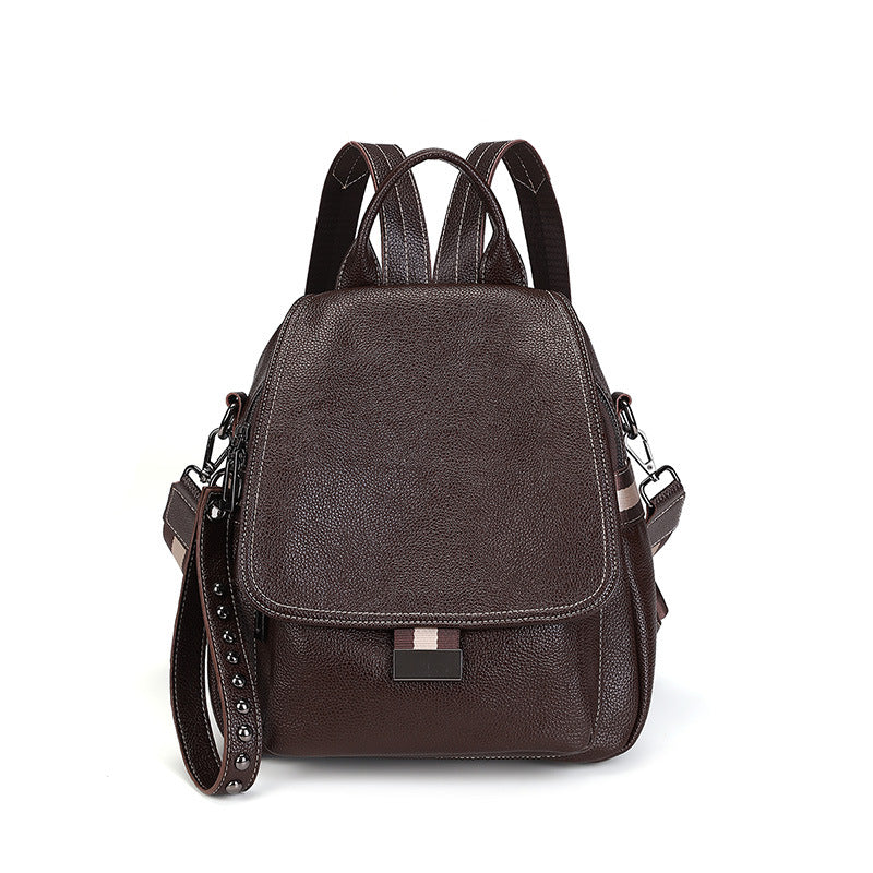 Women's Korean Genuine Leather Cowhide Flip Soft Backpacks