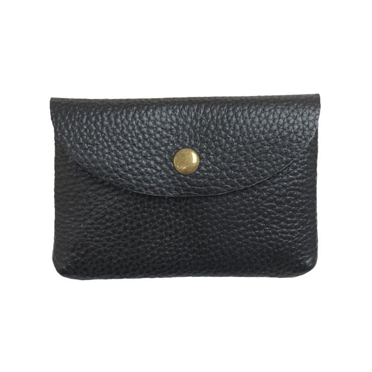 Women's & Men's & Summer Mini Genuine Leather Snap Button Earphone First Layer Card Holder