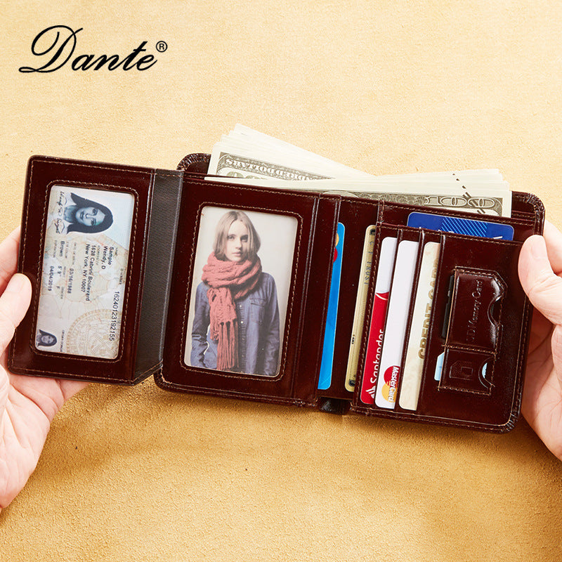 Men's Genuine Leather Oil Wax First Layer Cowhide Men's Wallets