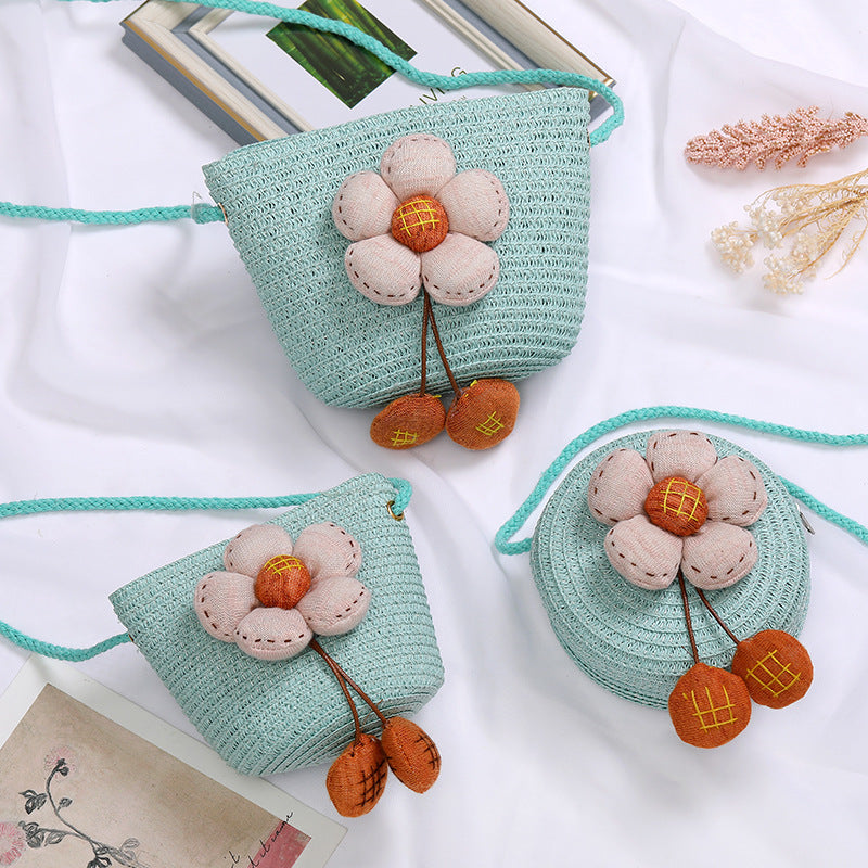 Flowers Straw Woven Cute Mini Seaside Crossbody Bags