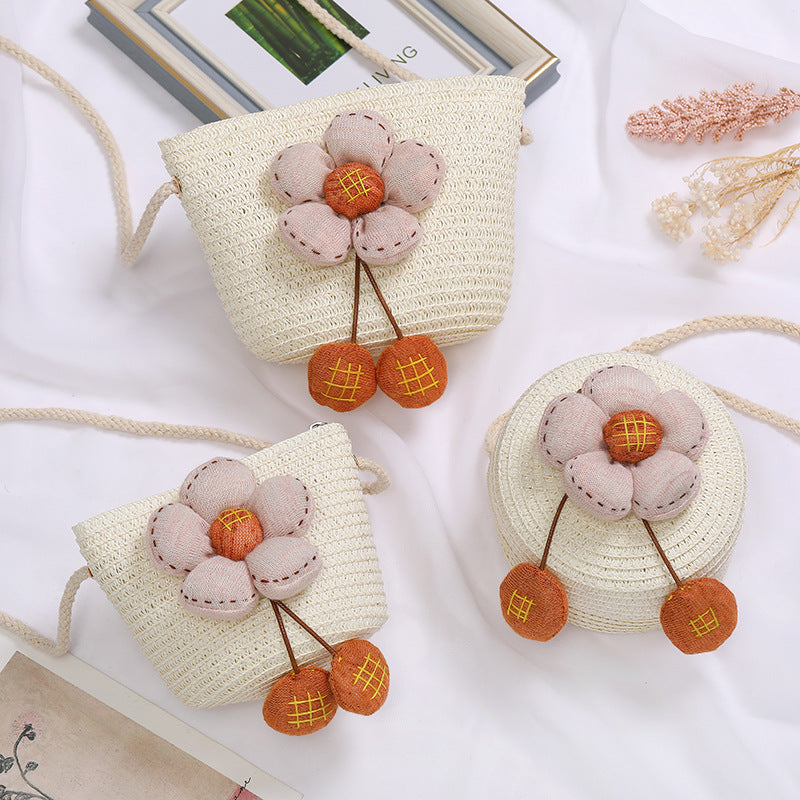 Flowers Straw Woven Cute Mini Seaside Crossbody Bags