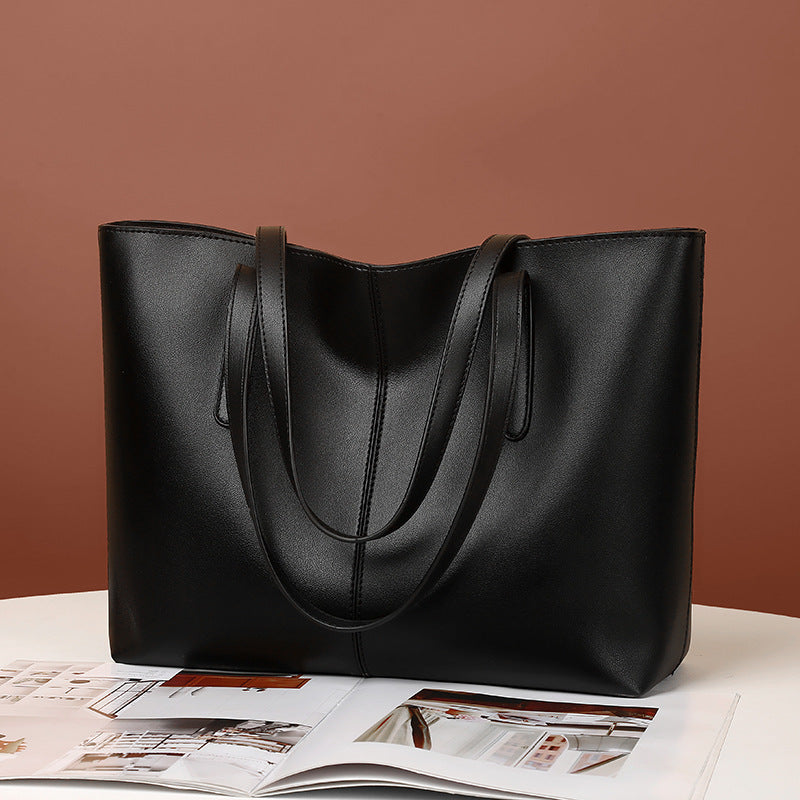 Women's Capacity Soft Leather Textured Simple Shoulder Bags