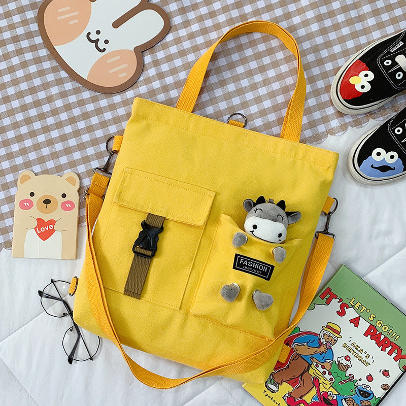 Women's Cute Bear Lamb Trendy Canvas Artistic Crossbody Bags