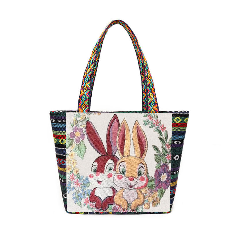 Women's Style Canvas Outing Double-sided Woven Durable Handbags