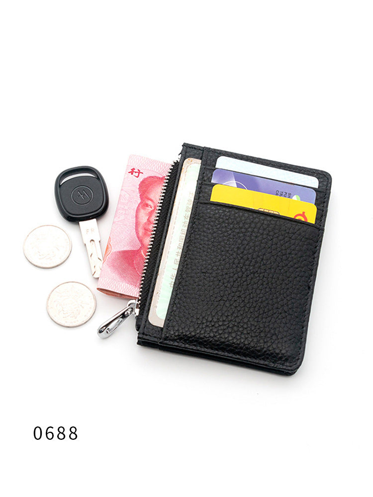 Women's & Men's & Multiple Slots Leather Zipper First Layer Cowhide Thickened Light Card Holder