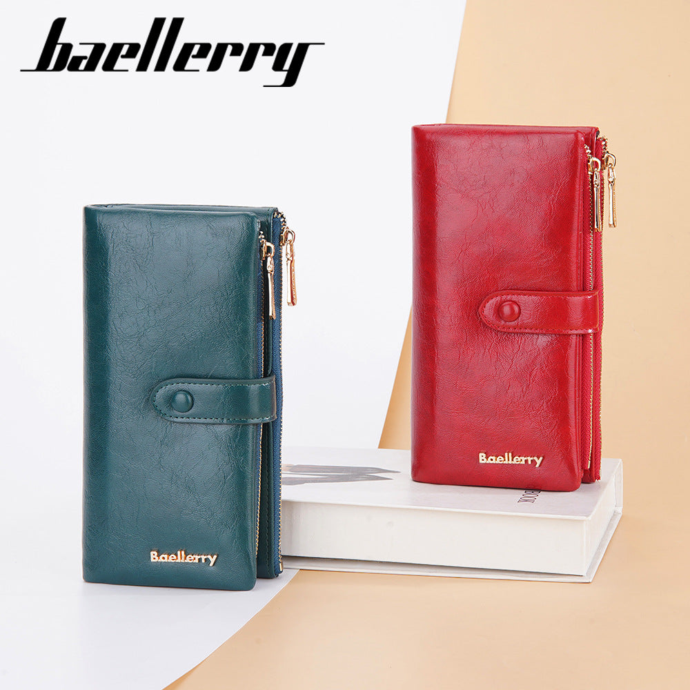 Women's Korean Style Oil Wax Leather Large Ladies Wallets