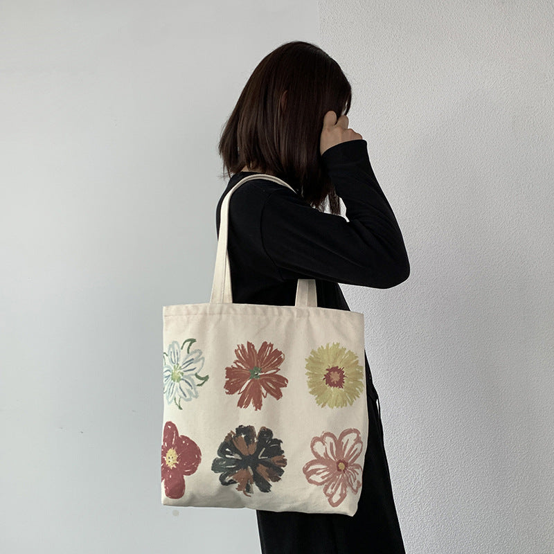 Women's Painting European Simple Portable Cotton Canvas Korean Shoulder Bags