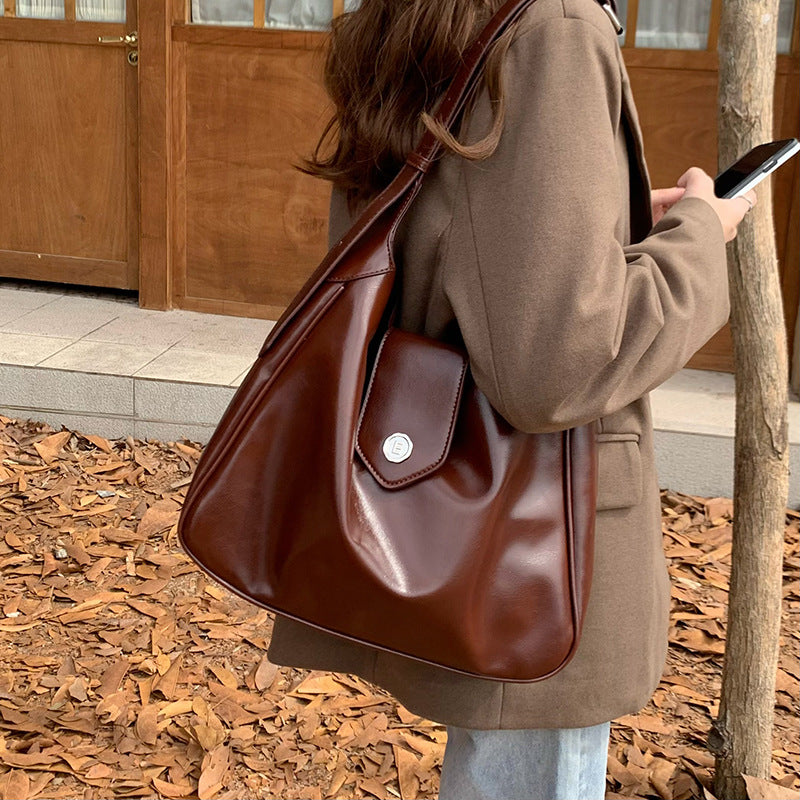 Women's Korean Retro Oil Waxed Leather Large Shoulder Bags