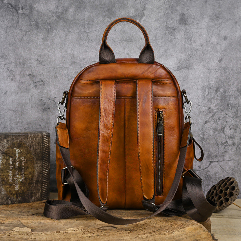 Women's First Layer Cowhide Chinese Style Retro Backpacks