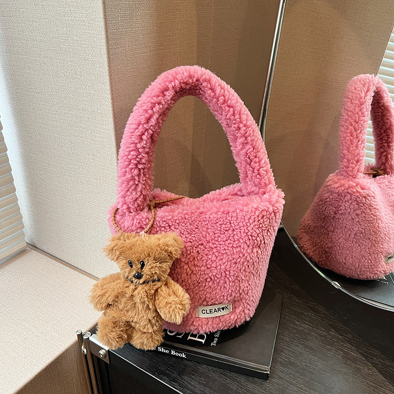 Classic Plush Corner Design Large Capacity Shoulder Bags
