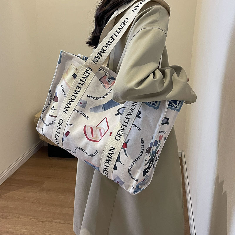 Women's Canvas Large Capacity Letter Fashion Shoulder Bags