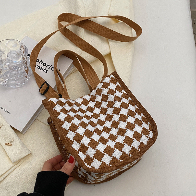 Versatile Style Rhombus Canvas Female Korean Crossbody Bags