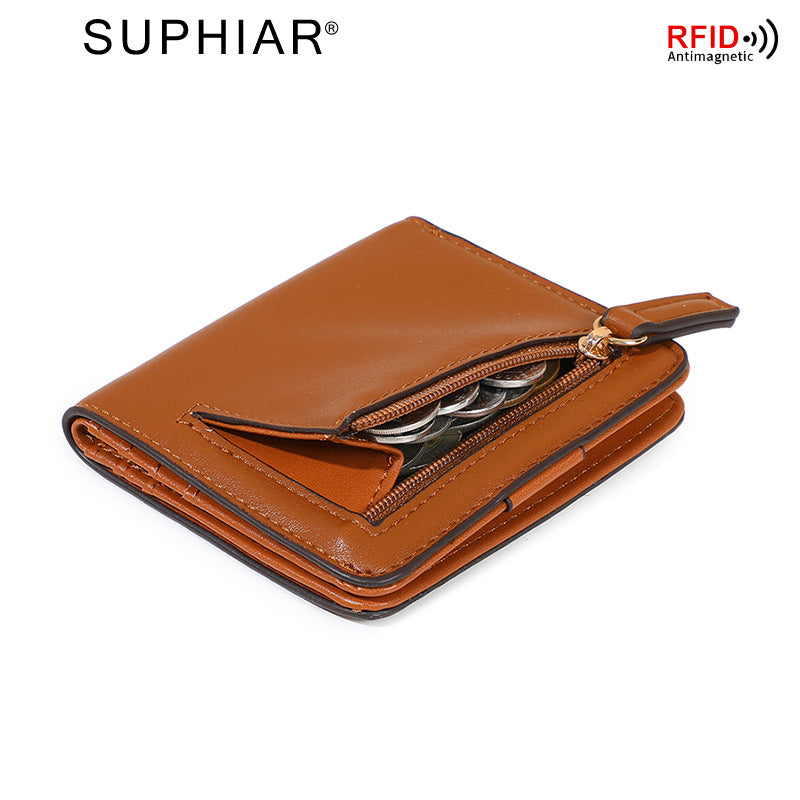 New Women's Simple Zipper Two-fold Short Coin Purses