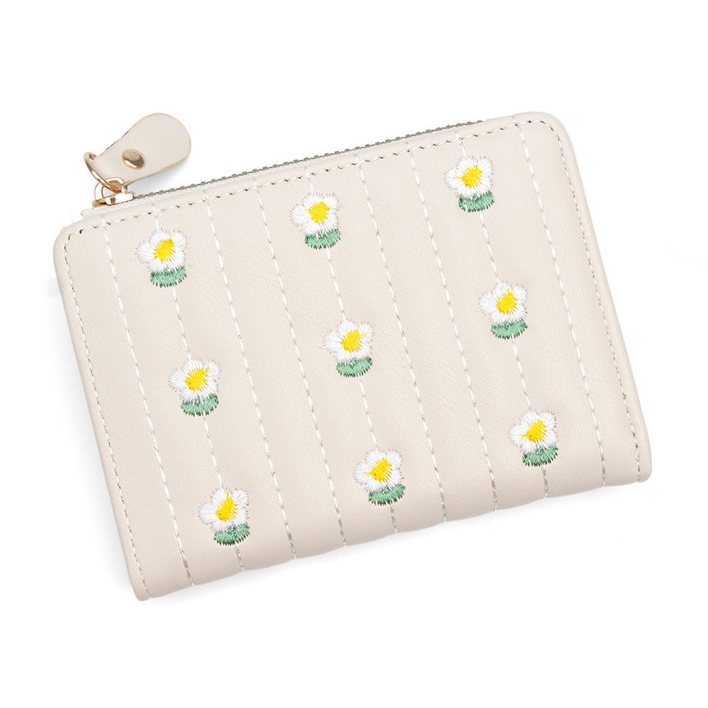 Women's Korean Style Cute Embroidered Simple Short Two Ladies Wallet