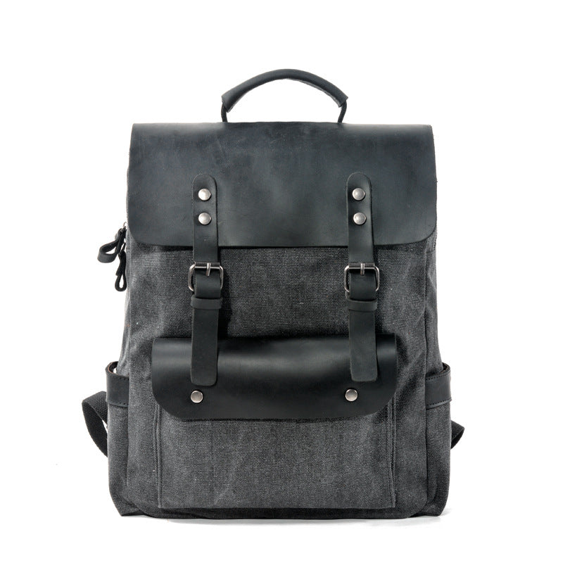 Canvas Neutral College Style Cotton With First Layer Crazy Horse Backpacks