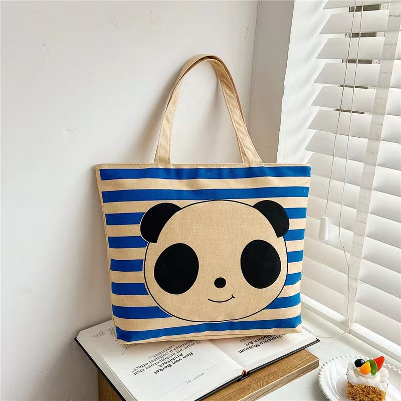 Women's Canvas Printed Simple Portable Large Capacity Shopping Bags