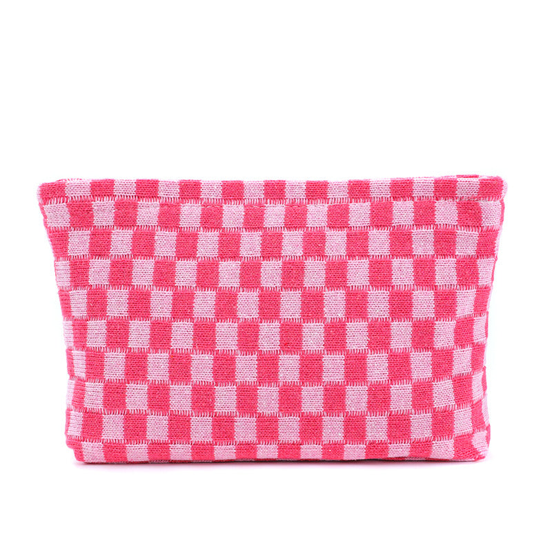 Wool Chessboard Grid Large Capacity Pencil Knitted Cosmetic Bags