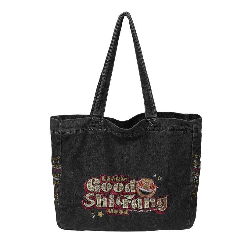 Women's Large Capacity Canvas Washed Denim Commuter Shoulder Bags