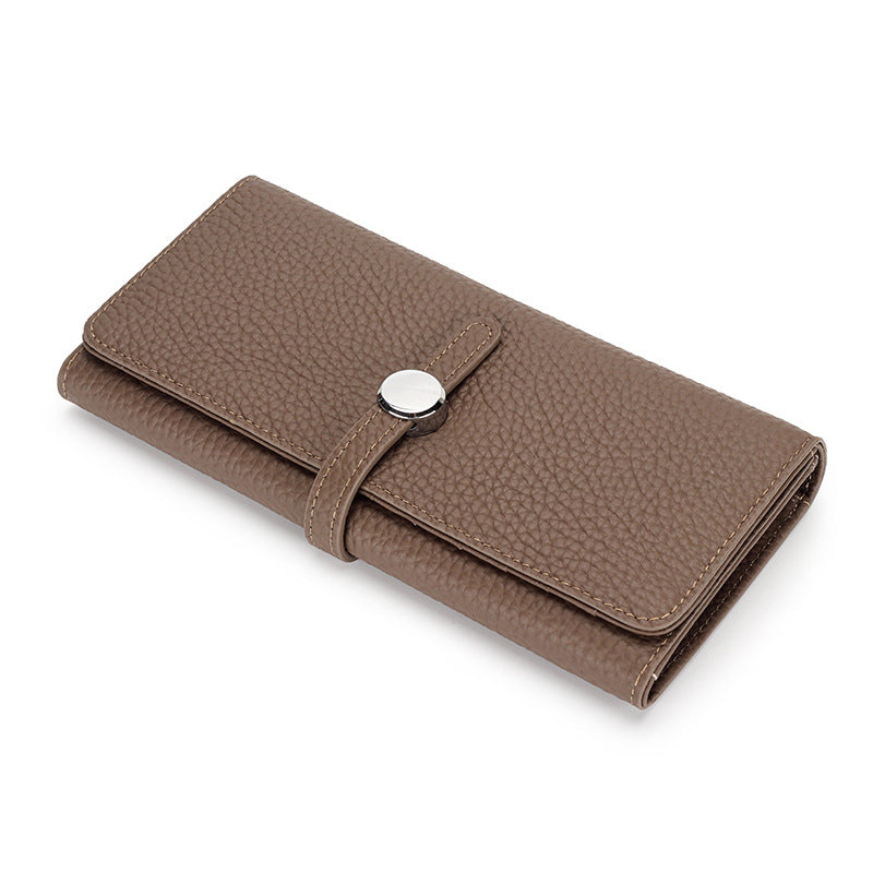 Women's Long Genuine Leather Folding Large Capacity Soft Cowhide Ladies Wallets
