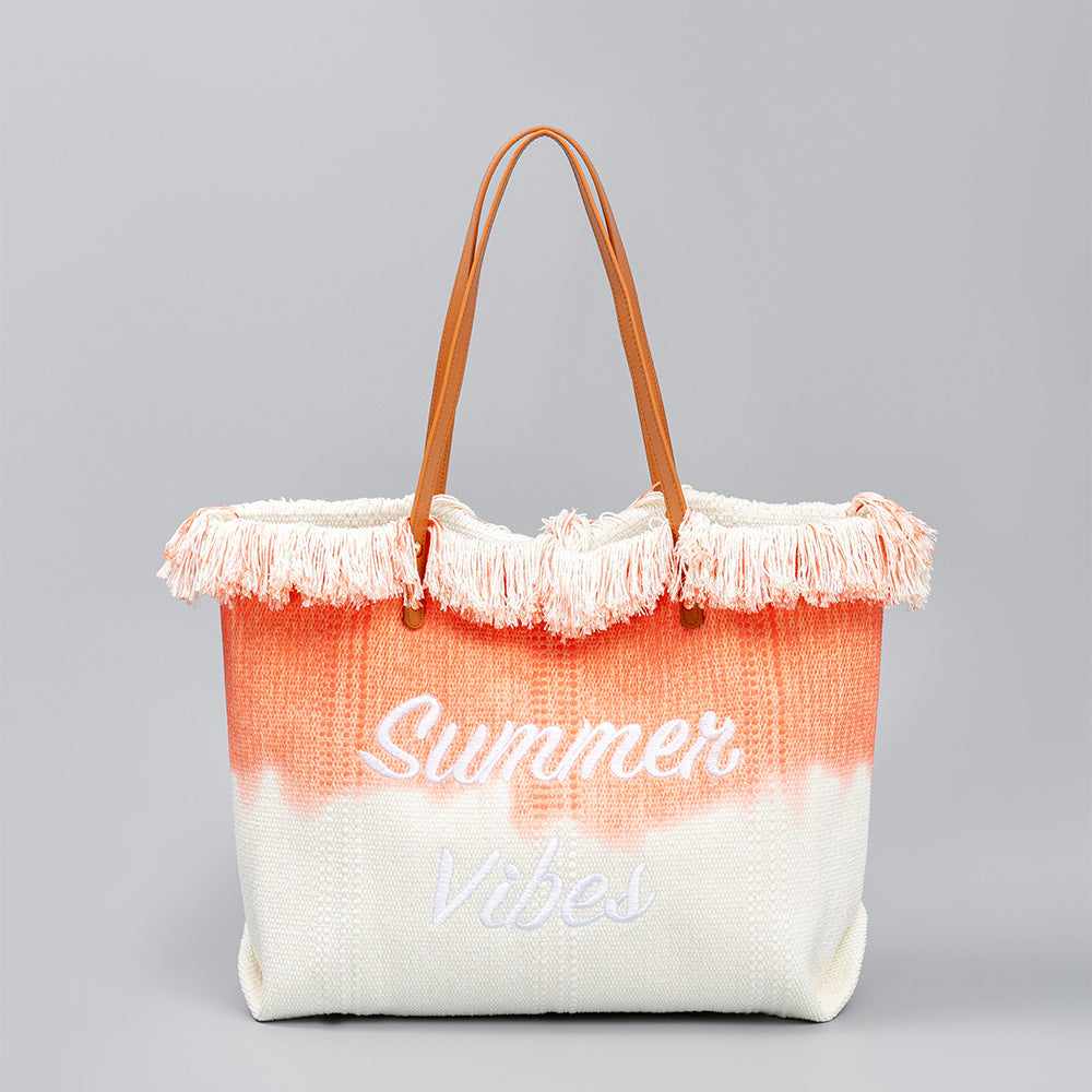 Embroidered Tassel Canvas Magnetic Snap Commuter Shoulder Bags