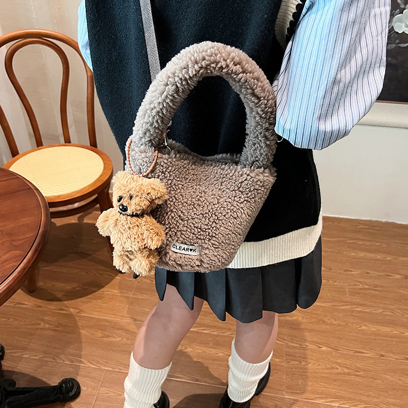 Classic Plush Corner Design Large Capacity Shoulder Bags