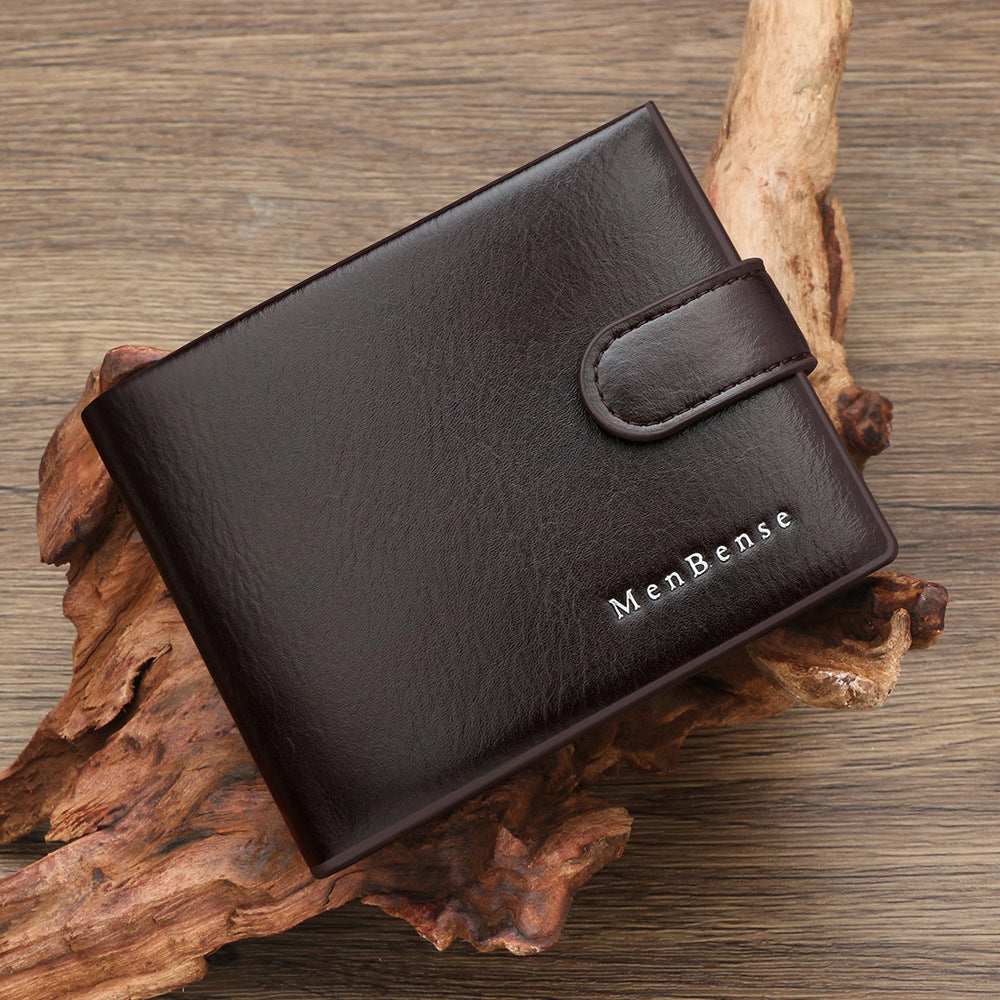 Men's Leather Tactile Feel Horizontal Business Dark Line Craft Short Multiple Men's Wallet