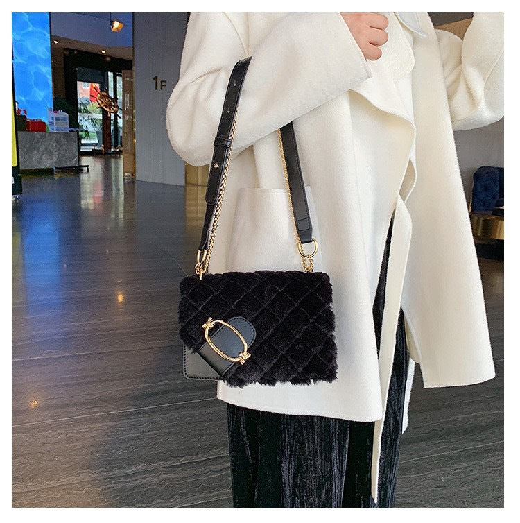 Women's Plush Versatile Chain Rhombus Classic Style Crossbody Bags