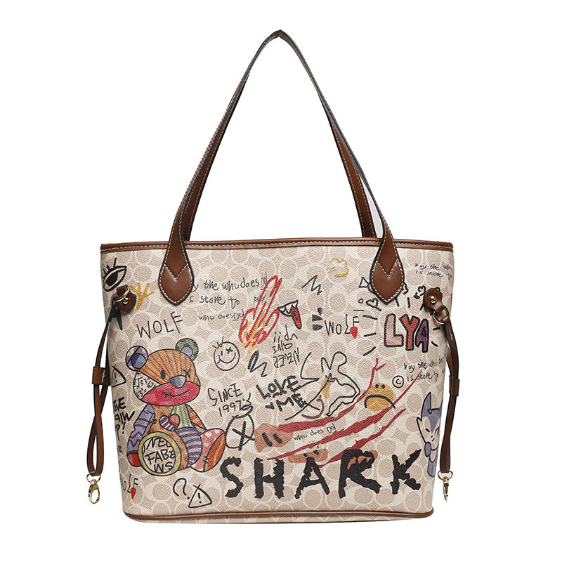 Women's Printed Bear Iti Versatile Large Capacity Shoulder Bags