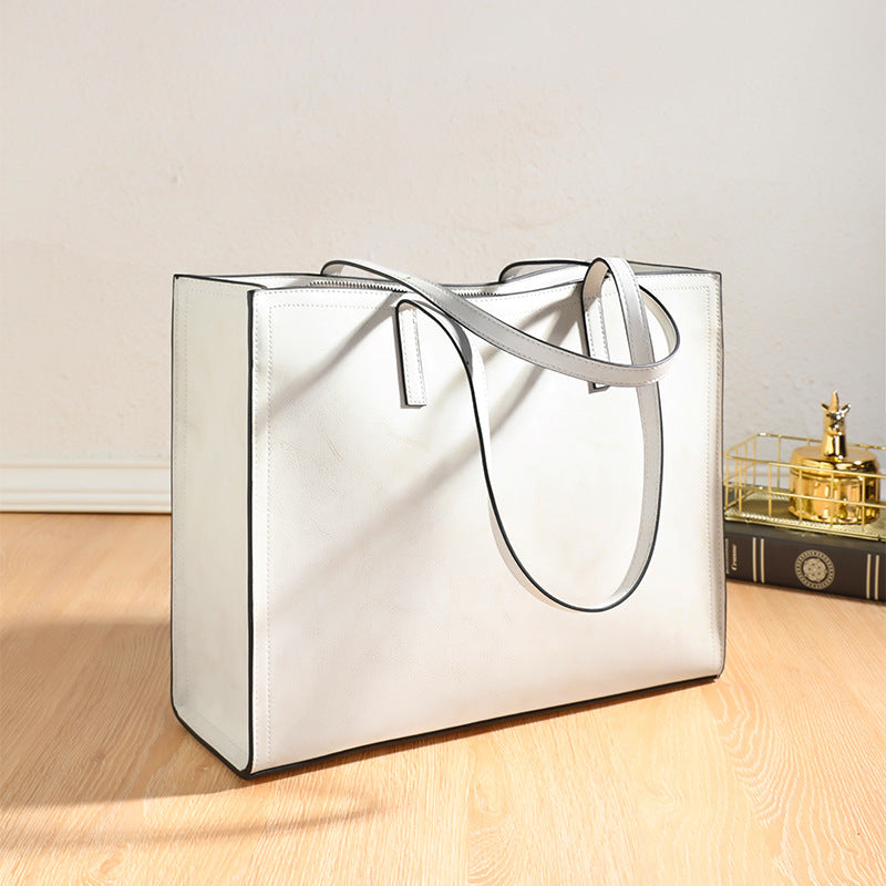 Women's Cowhide Big Contrast Color Fashion Leather Shoulder Bags