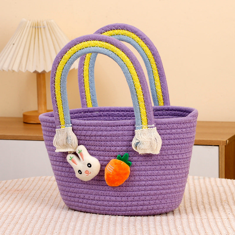 Rabbit Carrot Woven Hand-woven Basket Cartoon Cotton Thread String Bags