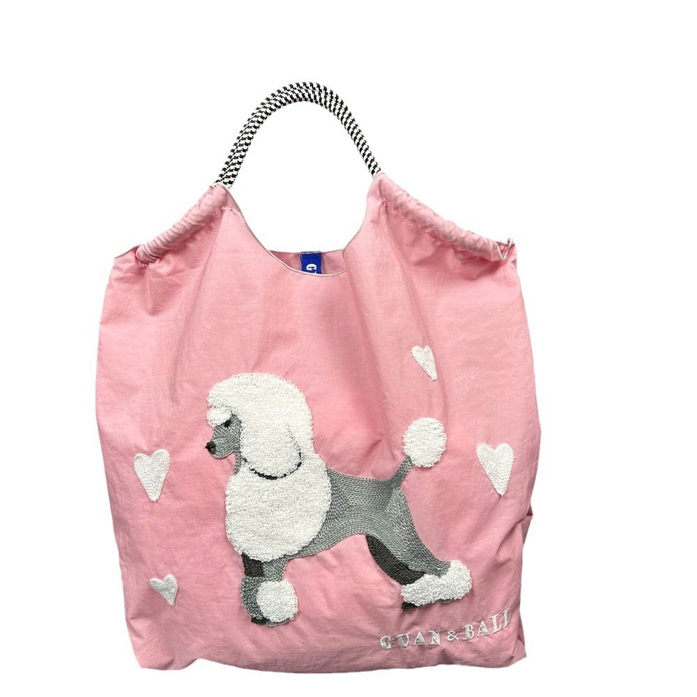Women's Poodle Embroidered Shopping Cute Large Capacity Bags