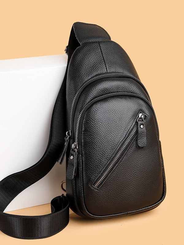 Men's Leather First Layer Cowhide Texture Men's Chest Bags