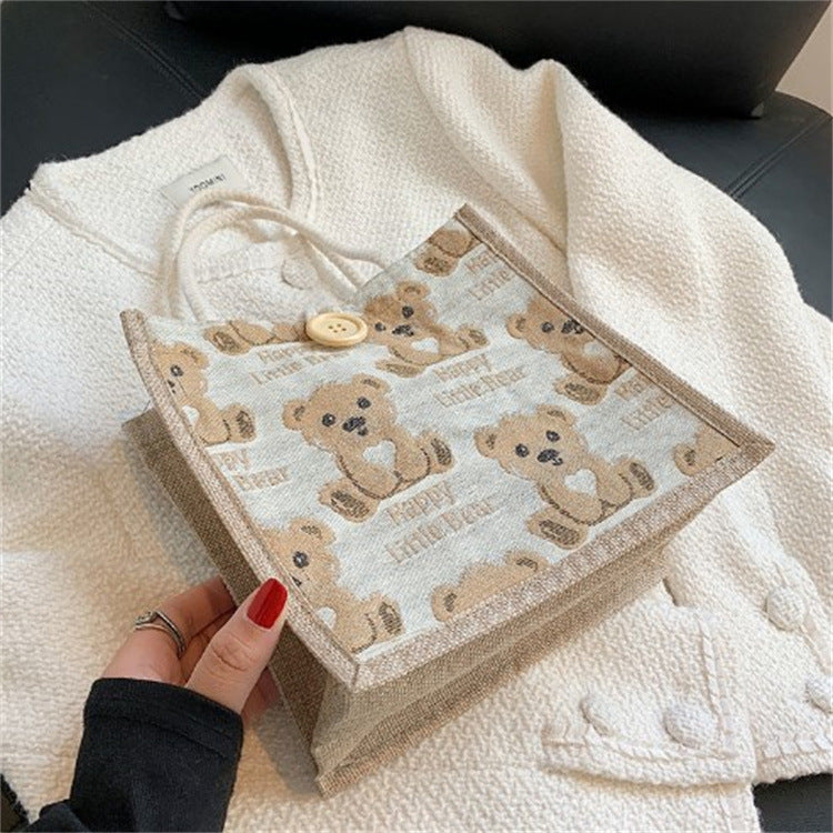 Women's Bear Linen Outing Style Fashion Shoulder Bags