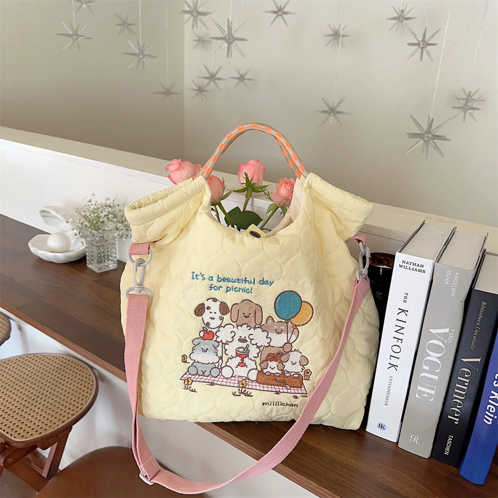 Style Soft Cute Embroidered Quilted Cotton Large Capacity Handbags
