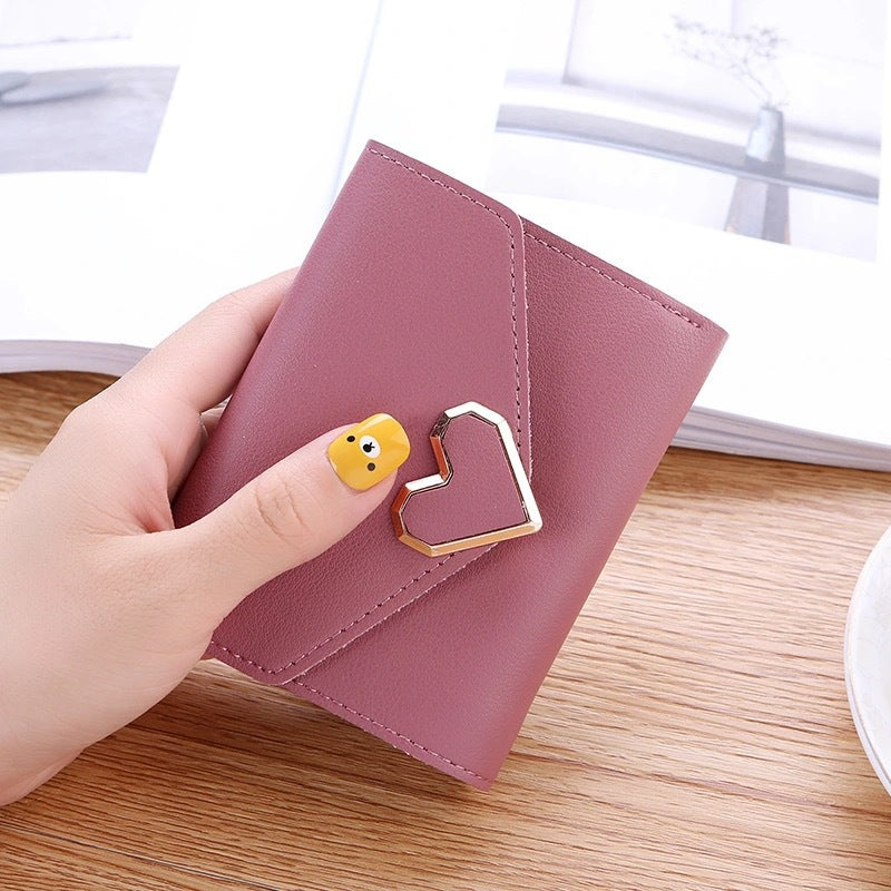 Women's Long Heart-shaped Three-fold Leather Fresh Ladies Wallets