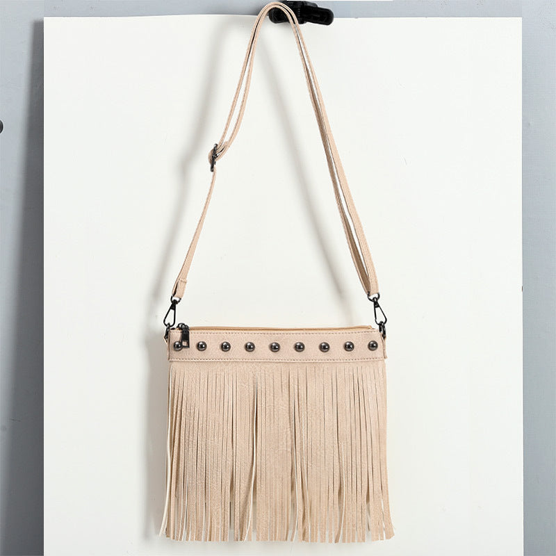 Women's Trendy Fashion Soft Leather Rivet Tassel Bags