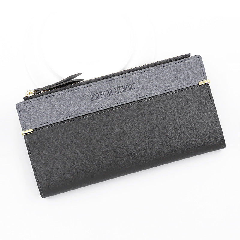 Women's Frosted Leather Patchwork Long Large Capacity Clutch Zipper Ladies Wallet