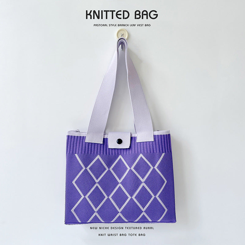 Women's Rhombus Knitted Hidden Hook Portable Large Bags