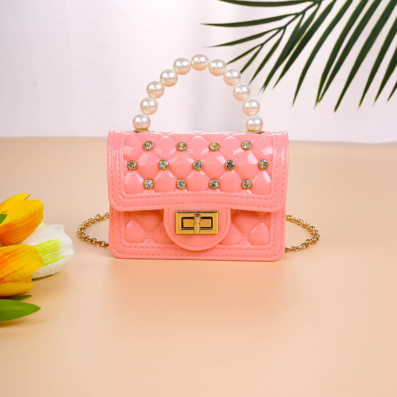 Pearl Hand Mini Portable Diamond Check Crossbody Bags