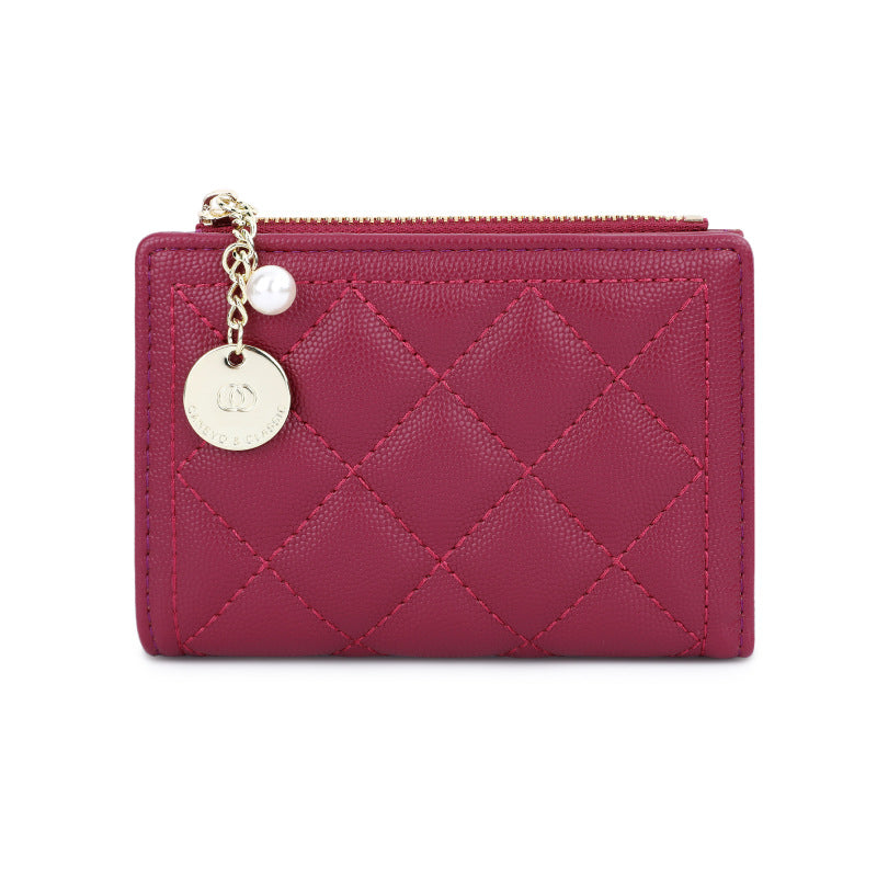 Women's Cute Short Embroidery Thread Classic Style Pearl Ladies Wallet